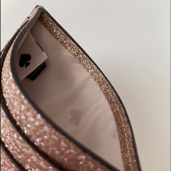 ♠️Kate Spade Shimmy Glitter Small Slim Card Holder Case Wallet Rose Gold NWT - Picture 6 of 9